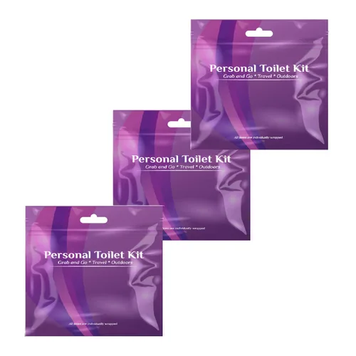 3 x Kit de inodoro personal | Kit de baño público | Papel higiénico, funda de asiento de inodoro, toallitas para glúteos, toallitas de limpieza