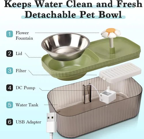Miniatura 5 de Fuente de agua para gatos en el interior, suministros de alimentación y riego para gatos, dispensador de agua automático súper silencioso