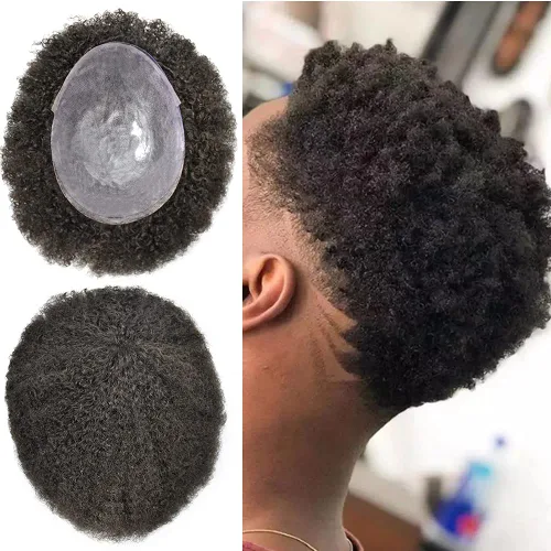 Miniatura 9 de Afro Toupee para hombres negros, rizado brasileño, pieza de cabello humano de 8 x 10 pulgadas, unidades de cabello negro, afroamericano afro