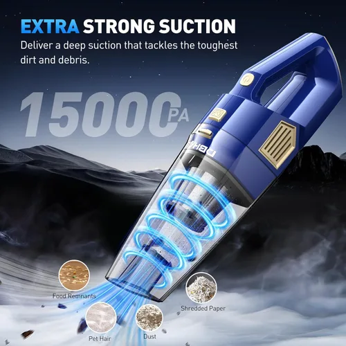 Miniatura 2 de Aspiradora de mano inalámbrica, 15000 PA, potente aspirador de succión para automóvil, ligero con múltiples accesorios, aspiradora de mano