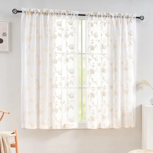 Miniatura 47 de Cortinas para ventana cortinas blancas traslúcidas de 90 pulgadas de largo, 2 paneles de cortinas de tul, paneles de ventana para cortinas de Blanco