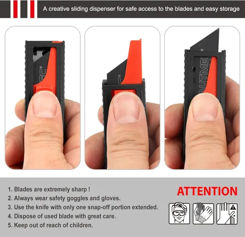 Miniatura 5 de HAUTMEC SK2H HT0265 - Cuchillas de corte de caja con dispensador de seguridad y revestimiento negro resistente al óxido, cuchillas de repuesto ultra