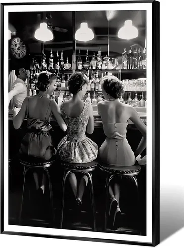 Pósteres vintage en blanco y negro, arte de pared de cóctel de moda para mujer, decoración de habitación femenina retro, impresiones en lienzo con