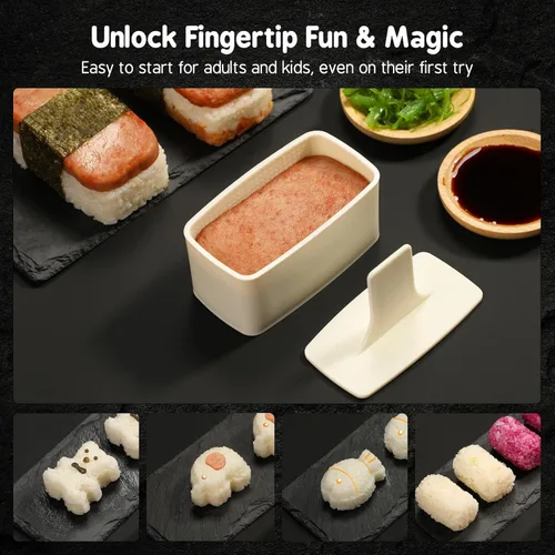 Miniatura 5 de Kit de fabricación de sushi Delamu 27 en 1 [Padre-Hijo] Kit de sushi, para principiantes/expertos en sushi, con esteras de bambú para sushi, bazuca