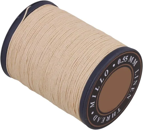 Miniatura 2 de 0.022 in de diámetro 492.1 ft de longitud beige redondo lino encerado cordón de costura de cera hilo de costura para cuero DIY hecho a mano