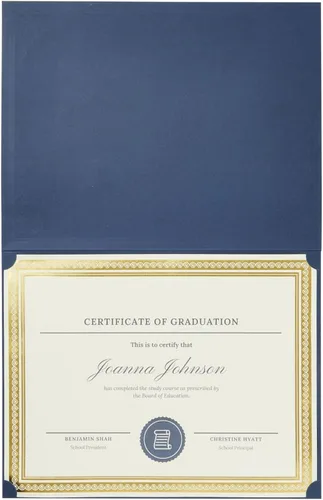 Miniatura 5 de Paquete de 12 titulares de certificados, diploma, cubierta de documentos para certificados de premio de tamaño carta, azul marino, borde dorado