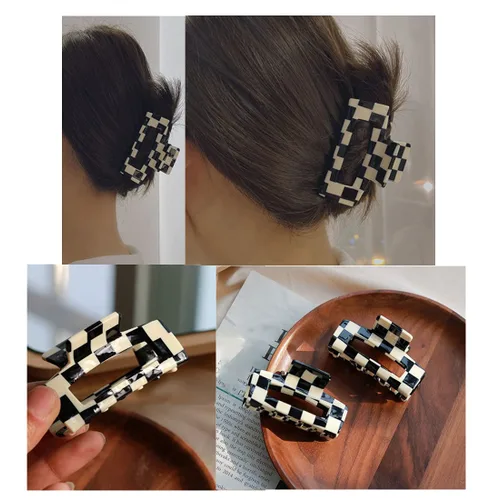 Miniatura 3 de Pinzas para el cabello a cuadros, 2 pinzas de pelo vintage a cuadros, pinzas de garra fuertes, pasadores para cabello grueso y fino, pinzas