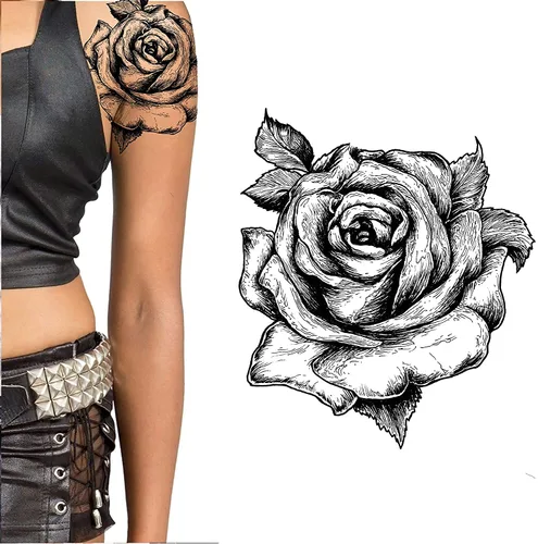 Pegar en flores rosas flora flores adulto tatuaje temporal transferencia femenino cuerpo arte transferencias mujeres realista impermeable flora