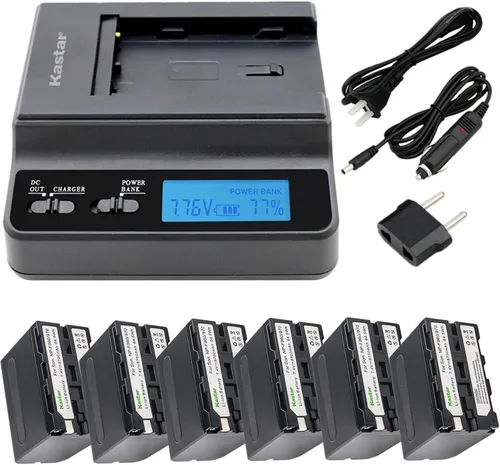 Kastar Cargador rápido + 6 baterías de repuesto para Sony NP-F970 NP-F960 F970 F960 F975 DCR-VX2100 HDR-AX2000 FX1 FX7 FX1000 HVR-HD1000U V1U Z1P