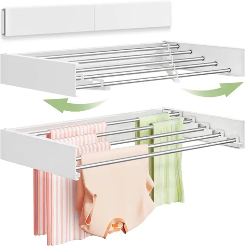 Vikaqi Tendedero de Ropa Montado en la Pared de 32", Tendedero Plegable de Pared para Lavandería Plegable Interior, Tendedero de Ropa Plegable,