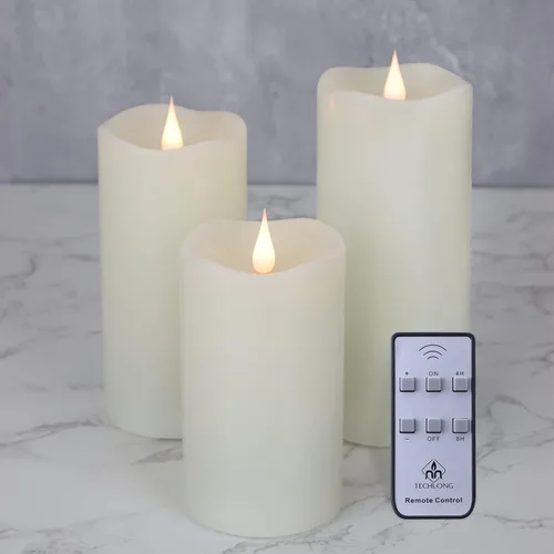 Miniatura 11 de TECHLONG Velas sin llama que funcionan con pilas con temporizador, llama móvil 3D parpadeante, duran más de 600 horas, velas LED eléctricas de cera