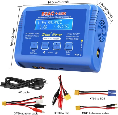 Miniatura 5 de Cargador LiPo Cargador de batería de equilibrio rápido Descargador de batería 80W 6A Smart Digital Battery Pack Cargadores para 1S-6S LiPo Life