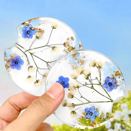 Miniatura 15 de Swooflia Portavasos para Portavasos de Coche con Flores para Mujeres - 2.75 Pulgadas Lindo Inserto de Resina Transparente para Portavasos de Bebidas