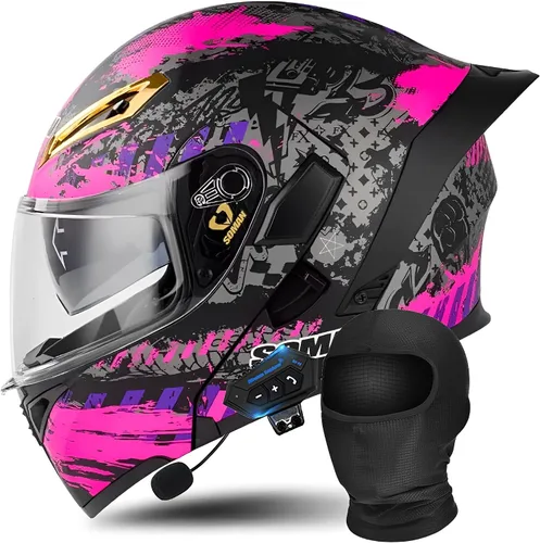 Miniatura 14 de Casco modular Bluetooth para motocicleta, aprobado por DOT/ECE, cascos delanteros abatibles, viseras antivaho duales, casco de cara completa, MP3
