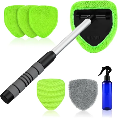 XINDELL Herramienta de Limpiador de Parabrisas – Kit de Limpieza de Ventanas Interiores de Coche con Mango Extensible y 4 Almohadillas de