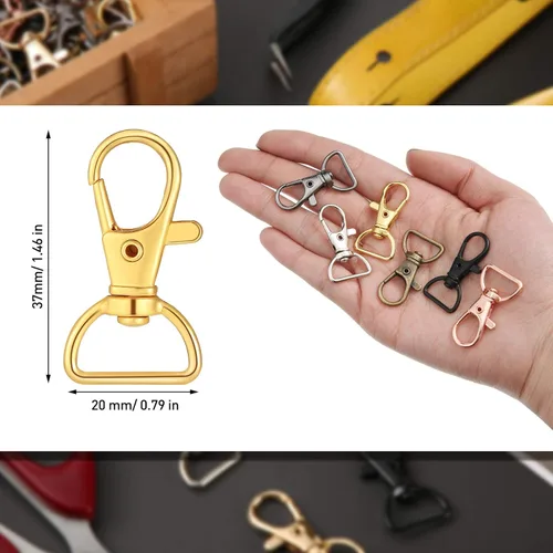 Miniatura 2 de Hotop 35 piezas de cierres giratorios para llavero, gancho de clip de metal de langosta con anillos en D para llavero, bolso, hardware, proyecto