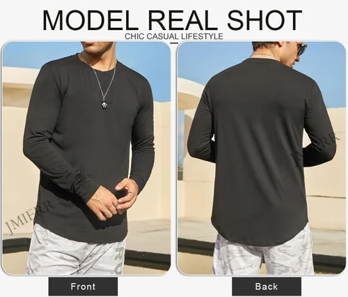 Miniatura 4 de JMIERR Mens 3 Pack Cotton Hipster Hip Hop Longline Crewneck T-Shirt