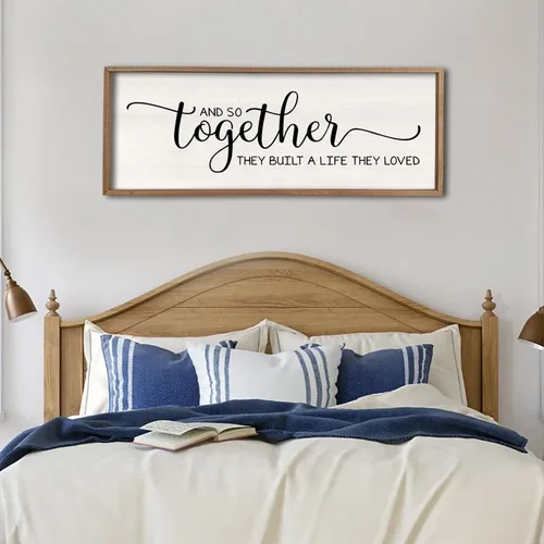 Miniatura 8 de Letrero de decoración de pared con texto en inglés «Give It To God And Go To Sleep», 32 x 12 pulgadas, para dormitorio principal sobre la cama