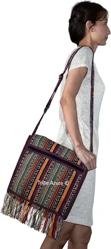 Miniatura 4 de Tribe Azure Tejido Correa Ajustable Bolso De Hombro Hobo Messenger Mujeres Moda Bolso Único Amplio Borla