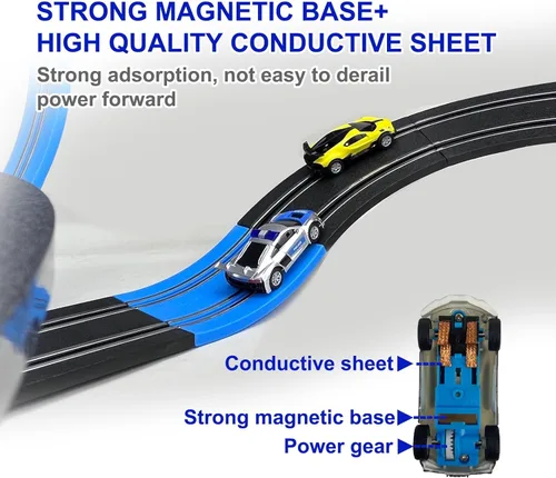 Miniatura 8 de Conjunto de pista de carreras de coches con ranuras AGM MASTECH, serie de alta velocidad, pista doble con 4 coches de carreras con licencia, 2 Caja