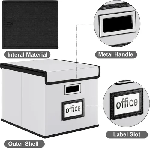 Miniatura 3 de Caja Organizadora de Archivos con Tapa, Caja Organizadora Plegable de Cuero Sintético para Carpetas Colgantes con Rieles de Plástico, Cajas (cuero)