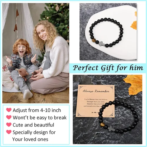Miniatura 2 de To Mens Boys Beaded Cross Bracelet Gifts for Dad, Bonus Dad, Uncle, Son, Nephew, Grandson - Fathers Day Birthday Christmas Gifts First Communion