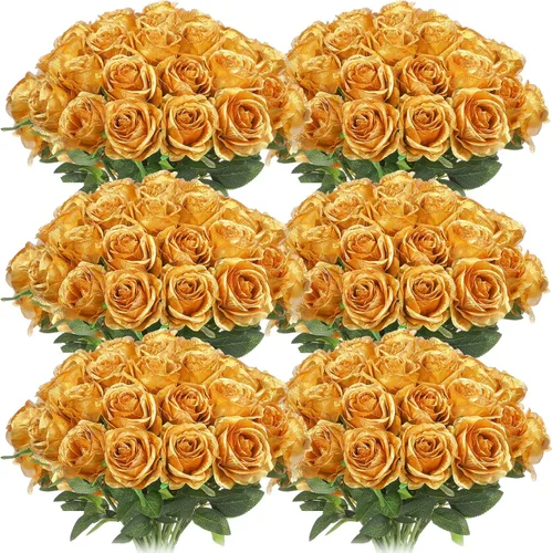Miniatura 18 de Jexine 50 piezas de flores de rosa artificiales a granel realistas de seda falsa con tallo largo, ramo de flores artificiales de plástico de aspecto