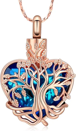 Miniatura 15 de Imrsanl Collar de urna de árbol de la vida con forma de corazón, joyería de cremación para hombres y mujeres, recuerdo, joyería conmemorativa