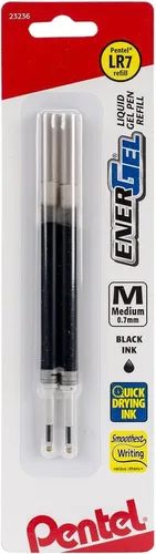 Pentel Tinta de repuesto para bolígrafo de gel ENER-Gel y Lancelot, 0.028 in, punta de metal, tinta negra, paquete de 2 (LR7BP2A)