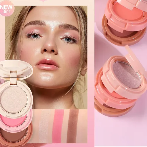 Miniatura 5 de Trío mezclable 3 en 1, paleta de maquillaje de contorno y rubor, bronceador crema, rubor en polvo suave y sedoso, polvo de maquillaje iluminador 01