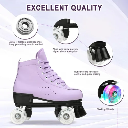 Miniatura 5 de Patines de ruedas para mujeres y hombres, zapatos altos de piel de vacuno, patines clásicos de doble fila, patines de cuatro ruedas para hombres