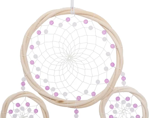 Miniatura 4 de Atrapasueños grandes de ratán, pluma de gallo morado claro con perla de lujo, multianillo, atrapasueños hecho a mano para dormitorio, atrapasueños