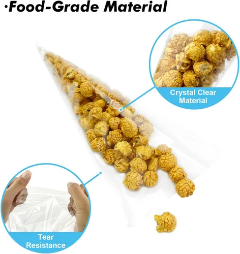 Miniatura 5 de EKAPACKAGING 50 bolsas de celofán para dulces en forma de cono con estampado de estrella de 7x15 pulgadas, con cierre giratorio triangular, bolsas