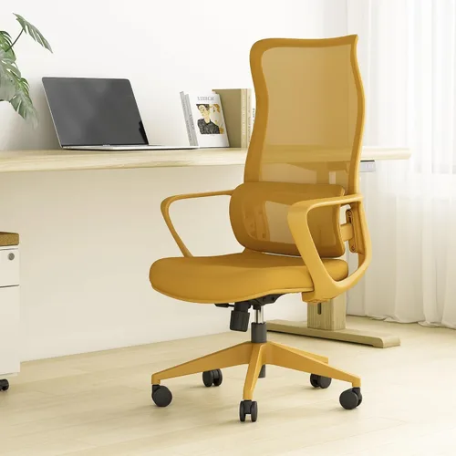 Modern Executive Office Chair with Adjustable Height Lumbar Support 3D Armrests Ergonomic Curved Back Swivel Base Conference Room Task Chair Yellow