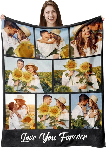 Miniatura 10 de Envío al día siguiente, manta personalizada con foto y texto impresos en EE. UU., cobijas con fotos personalizadas y mantas para lanzar, manta Foto