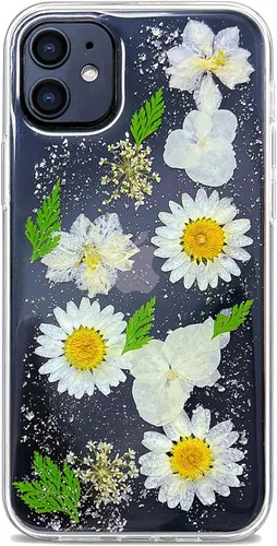 Miniatura 21 de Abbery Funda transparente para iPhone 11 con diseño de flores moradas, bonita funda protectora de silicona suave TPU real seca prensada floral