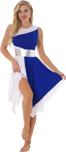 Miniatura 111 de easyforever Vestido de baile sin mangas con bloques de color para mujer, alabanza litúrgica, ropa de baile lírico, vestido de bata de adoración