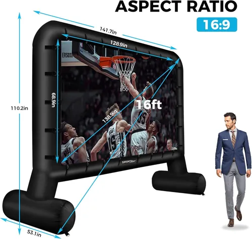 Miniatura 2 de Pantalla de cine inflable para exteriores de 16 pies, pantalla de proyector inflable para exteriores con soplador de aire, pantallas de película