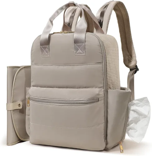 MOMINSIDE Mochila para pañales grande con 15 bolsillos, organizador de bolsas de viaje para bebé, 4 bolsillos aislados, cambiador, color marrón