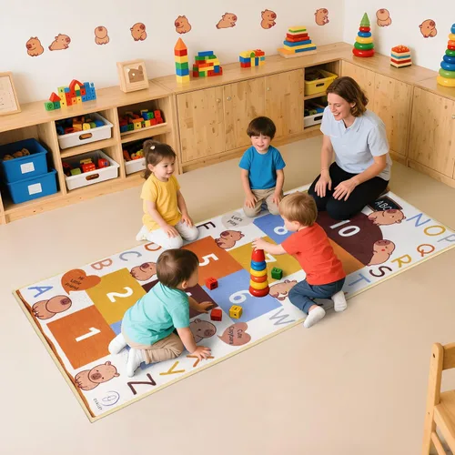 Miniatura 7 de Alfombra infantil de Hopscotch con capibara, tapete de juego de números para interiores para aprendizaje y actividad, alfombra ABC Hop Scotch