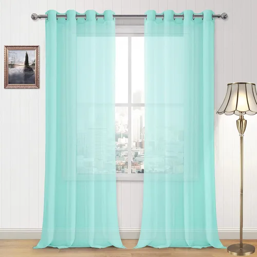 Miniatura 145 de DWCN Cortinas traslúcidas color verde frijol para sala de estar y dormitorio - Cortinas voile con aspecto de lino sintético con ojales en la parte