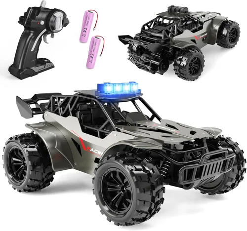Coche de control remoto de 2.4 GHz, velocidad de carcasa de metal, 20 KM/H, Monster RC Truck con faro LED, dos baterías recargables, 50 minutos de