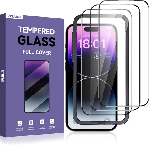 Miniatura 12 de ruwa Protector de pantalla para iPhone 13/13 Pro/14/16e [paquete de 3] [6.1 pulgadas] Película de vidrio templado para pantalla con marco de fácil