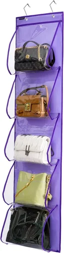 Organizador de bolsos para colgar sobre la puerta con 5 bolsillos de fácil acceso, organizador de almacenamiento para toallas, bufandas, paraguas