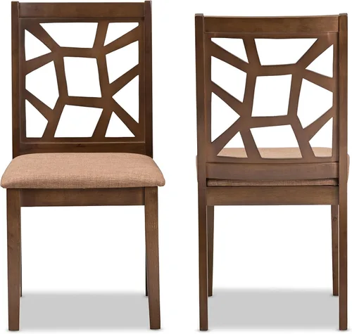 Miniatura 2 de Baxton Studio Silla de comedor Abilene Mid-Century tapizada de tela marrón claro y acabado marrón nogal Marrón claro/marrón nogal