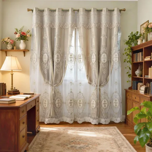 Miniatura 9 de Amidoudou 1 par de cortinas europeas de doble capa con cenefas para sala de estar, dormitorio, cortinas bordadas con flores 3D de lujo
