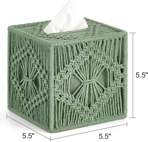Miniatura 6 de Mkono - Funda para caja de pañuelos de macramé cuadrado con fondo abierto para organizador de pañuelos Boho Decoración hecha a mano tejida en cubo