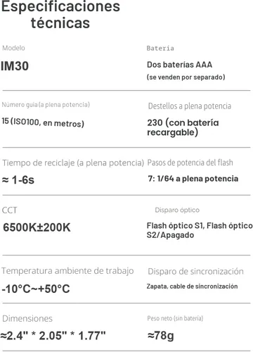 Miniatura 6 de Flash Godox Godox iM30 Mini - Flash de cámara GN 15, 7 niveles de potencia, iM 30 Mini Flash manual para Canon/Sony zv1/Sony zve10/Ricoh gr3/Fuji