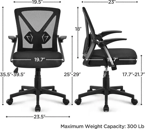 Miniatura 3 de Yaheetech Silla de oficina en casa, silla de escritorio de trabajo, silla giratoria de malla para computadora con brazos abatibles, altura Negro