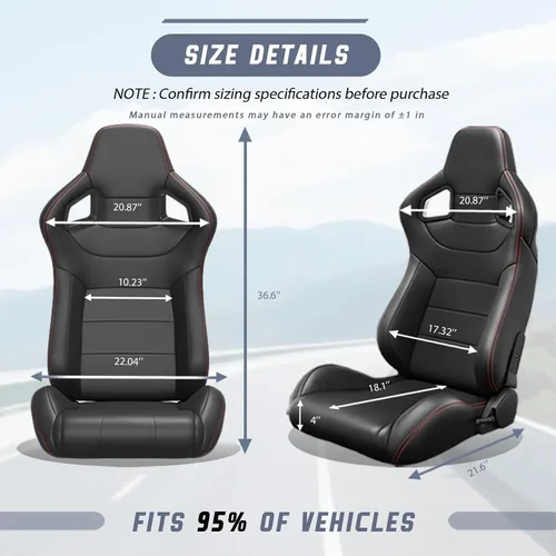Miniatura 3 de 2 piezas de asientos universales de carreras con deslizadores de doble bloqueo, 1 par de asientos de cubo de cuero PVC con dos almohadas de Negro